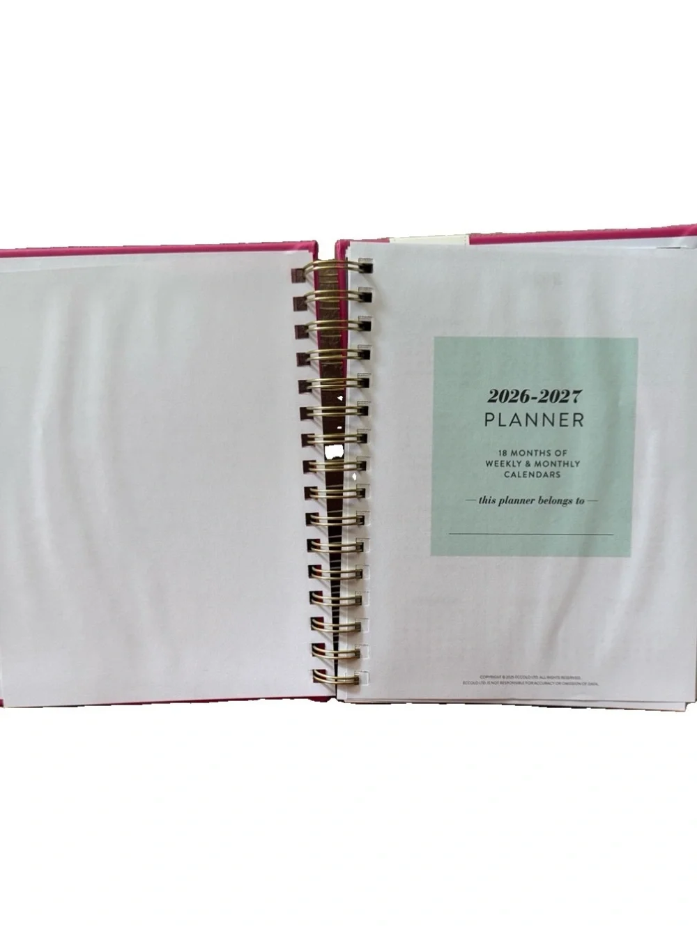 Eccolo Planner 2026- 2027 18-Month Weekly & Monthly Planner Hard Cover 8x7.5”